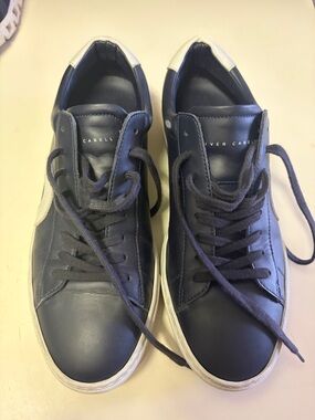 Oliver Cabell Navy Leather Low-Top Sneakers with White Heel Tab